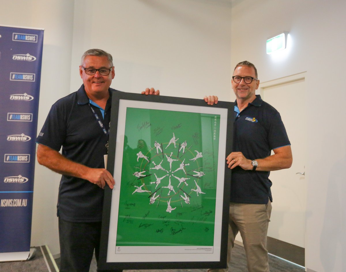 NSWIS is grateful to have received an official Beijing Winter Olympic games poster signed by the 2022 Australian winter team from NSWIS Winter Sports Manager Peter "Toppa" Topalovic.

Thanks Toppa!

#TeamNSWIS

<a href="/OWI_AUS/">Olympic Winter Institute</a> | <a href="/SnowAust/">Snow Australia</a>