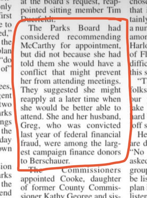 In Yamhill County today, the 3 person Board of Commissioners overrode the Parks Advisory Committee &amp; appointed new members who are deeply aligned to conservative BOC members, including Celine McCarthy, who donated $8k to Chair Lindsay Berschauer’s campaign. #yamhillcounty #orleg