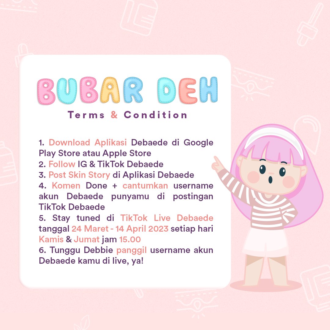 debaede's tweet photo. Debaede mau bagi-bagi SKINCARE GRATIS &amp; EMAS. Di live tiktok @debaede jam 15:00 setiap kamis dan jumat. 

Yang mau ikutan caranya gampang banget! Ayo, jangan lupa pada join ya, gampang banget. <3 

tag : #KimSeonHoInJKT syifa tari https://t.co/aCEflf6qkM
