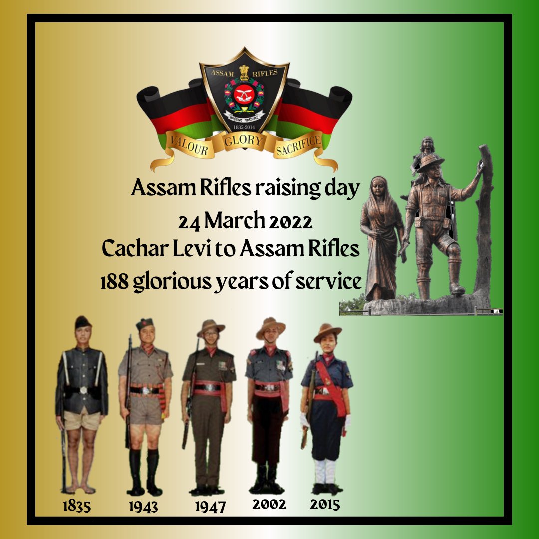 Greetings and warm wishes to Assam Rifles the sentinels of North east on their Raising day .
The oldest paramilitary force of India #assamrifles #sentinelsofnortheast
#raisingday