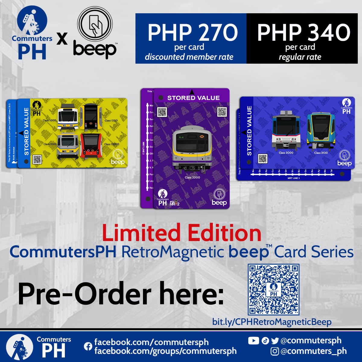 commutersph's tweet photo. HETO NA!
The long awaited pre-order form goes online for the limited edition CommutersPH Retromagnetic beep cards.
Note: Please read the instructions carefully. Failure to do so may invalidate your pre-order.
https://t.co/2oB9ERfKE3
#CommutersPH #itsMRT2 #beep https://t.co/xrCFrpZuvd