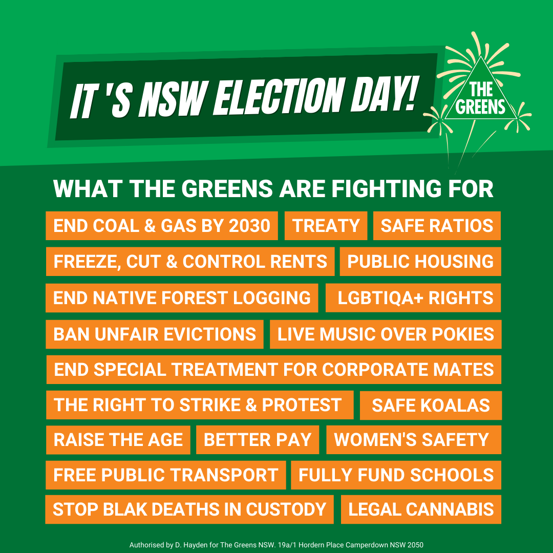 GreensNSW's tweet photo. Let's do this. #NSWPol https://t.co/8VHT29jsE3