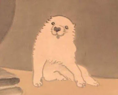 蘆雪の犬を枕にする猫 