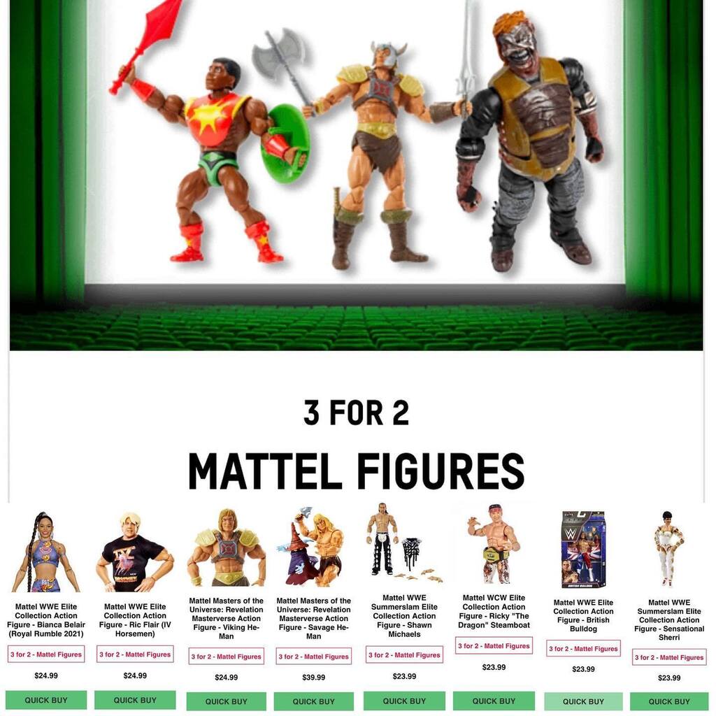 aic_podcast's tweet photo. 🚨STOCK UP ON MATTEL🚨
@zavvius is running a great 3 for 2 deal on some @mattel #wwe and #motu figures right now. Great opportunity to grab some figures you may have missed. Hit the link in bio/stories.
https://t.co/SyrEK23rvm
#toys #toycollector #actionfigures #collectib… https://t.co/JxacX0Z8MC