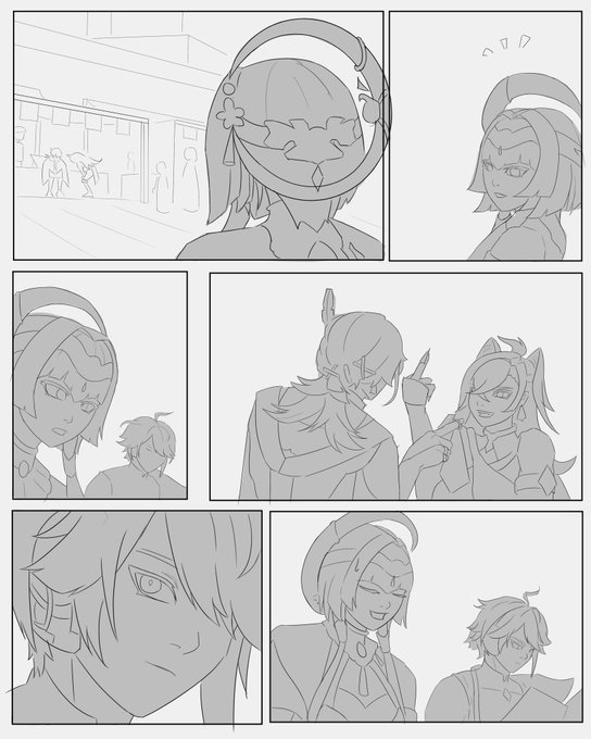 I've been super busy with school so I haven't had too much time to draw for myself but here's one page of the part 2 ! 
#wip #genshinimpact https://t.co/N2EJWphXGi 