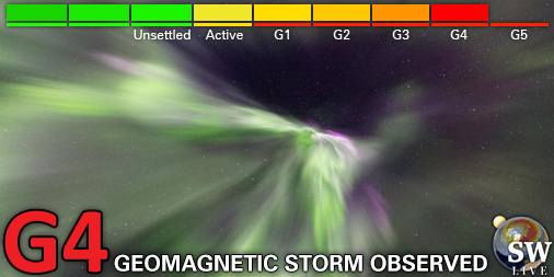 _SpaceWeather_'s tweet photo. Severe G4 geomagnetic storm (Kp8)
Threshold Reached: 04:04 UTC
Follow live on https://t.co/Zkq26B8HNF https://t.co/OQoani4ZxC
