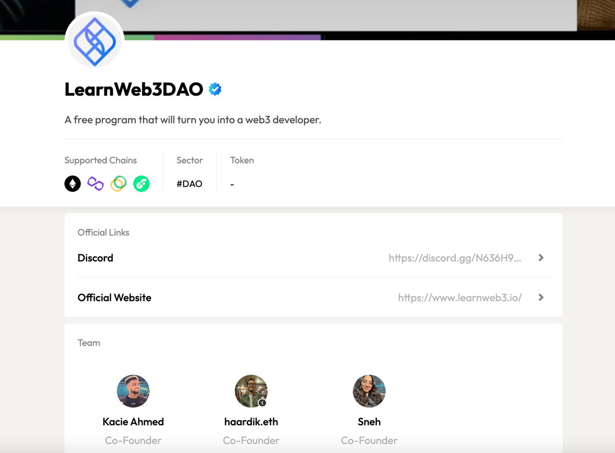 link3to's tweet image. Check out LearnWeb3DAO @LearnWeb3DAO

🔗link3.to/learnweb3dao

Feeling lost in the ever-changing Web3 industry? LearnWeb3DAO offers a free program to help you navigate this complicated space and become a Web3 developer.