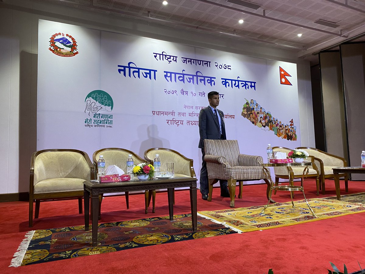 UNFPANepal's tweet photo. All set for the launch of the 12th Population and Housing Census results report in #Nepal. @UNFPA is pleased to have assisted the Government with technical support, together with the @SwissDevCoop and @UKinNepal
#BecauseEveryoneCounts https://t.co/65uapIUSCM