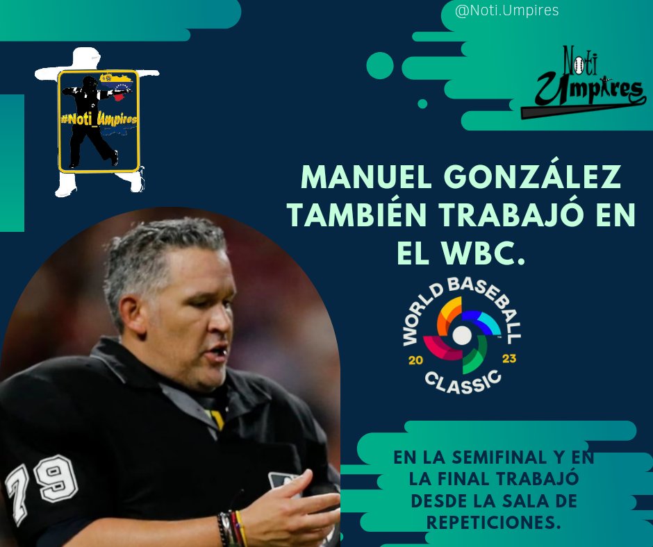 #Noti_Umpires🗞
¶
🇳 🇴 🇹 🇮 🇺 🇲 🇵 🇮 🇷 🇪 🇸
¶
#MannyGonzález79, fue el tercer #UmpireVenezolano en trabajar en el recien terminado Clásico Mundial de Béisbol.
¶
#HablandoEntreUmpires 🗣 💪🏼 #LoNuestroPrimero ⚾️ #UmpiresVenezolanosEnWBC