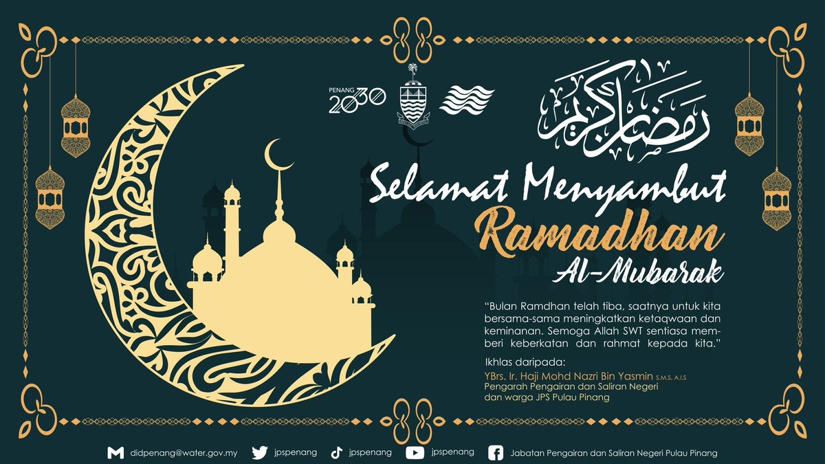 Selamat menyambut bulan Ramadhan Al-Mubarak dan menjalani ibadah puasa kepada seluruh muslimin dan muslimat.
 #jayakanperkhidmatansempurna
#ramadan2023
#ramadankareem
#JPSMalaysia
#JPSPulauPinang