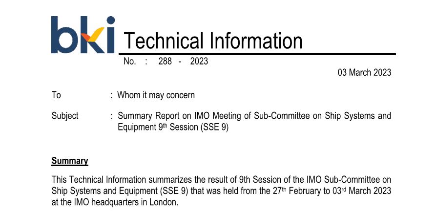 bki_sta's tweet photo. BKI has released Technical Information related to IMO Ship Systems and Equipment (SSE 9) report. Find it here https://t.co/cq9KkJEoKh @BKI_1964 @BKI_RnD https://t.co/kXwGz9Xa24