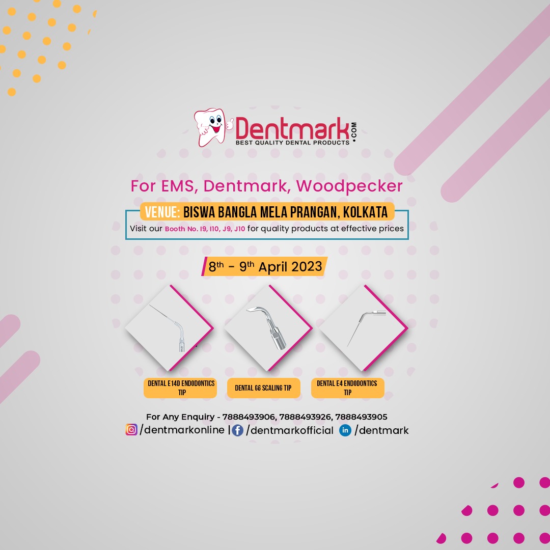 dentmarkonline's tweet image. For EMS, Dentmark, Woodpecker
Visit our Booth no. I9, I10, J9, J10
for quality products at effective prices
Venue: Biswa Bangla Mela Prangan, Kolkata
Dates: 8th - 9th April
For Any Query, Please Call - 7888493926, 7888493906

#dentalexpodent #kolkata #kolkataexpodent #dentmark