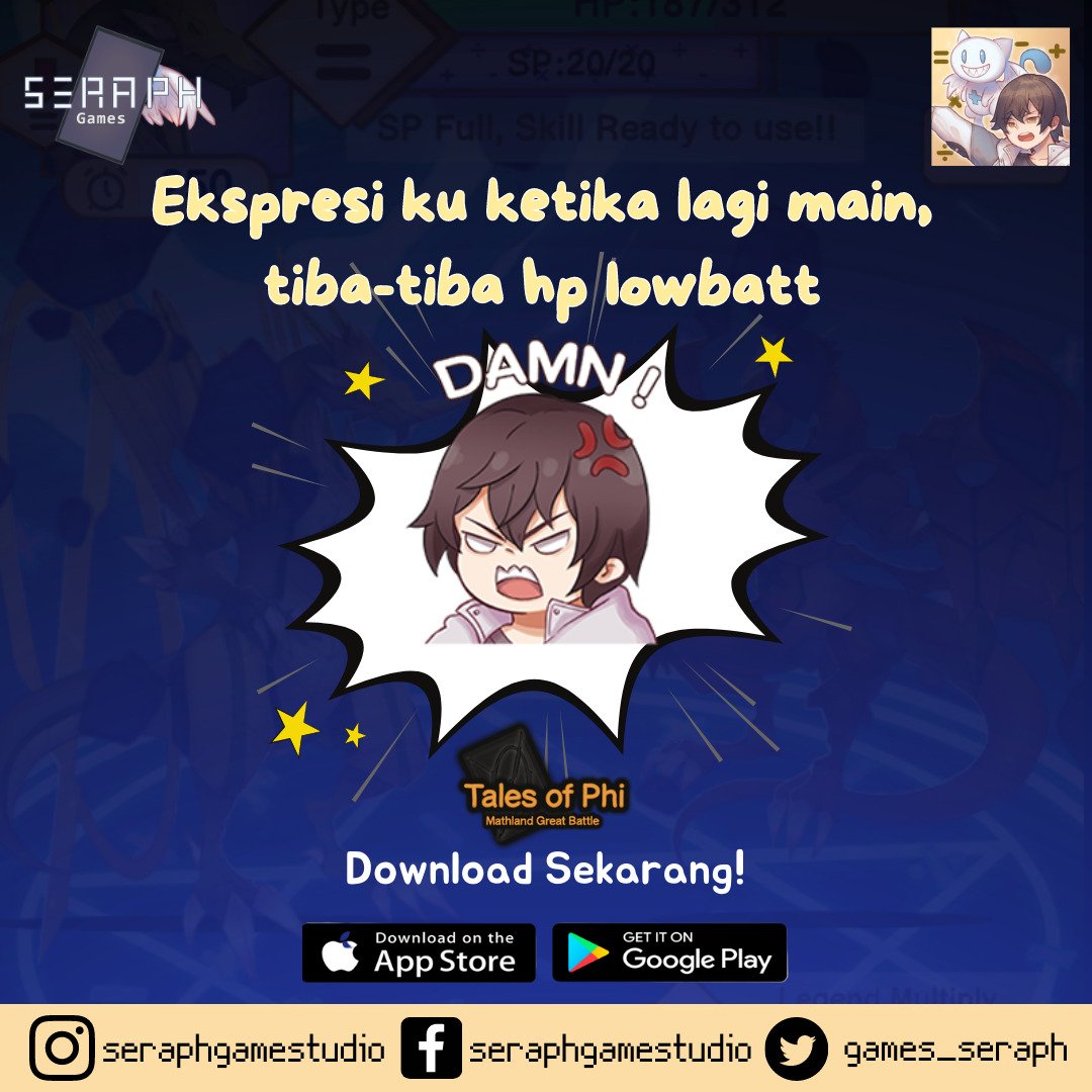 games_seraph's tweet photo. Hayoo apa yang bakal kalian lakuin kalo lagi main tiba2 hp lowbatt? Tulis di kolom komentar yaaa!
Download juga gamenya sekarang!
https://t.co/i8GaTv1la5

#seraphgames #mobilegames #fungames #mathgames #mathland #TalesofPhi #mathmonster https://t.co/aGqIwF5upj