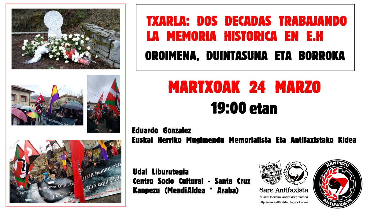 Antifaxismoa's tweet image. Gaur eta Bihar
Martxoak  24 / 25  Marzo

#Kanpezu #Araba 

#ArabakoMendialdea #MontañaAlavesa