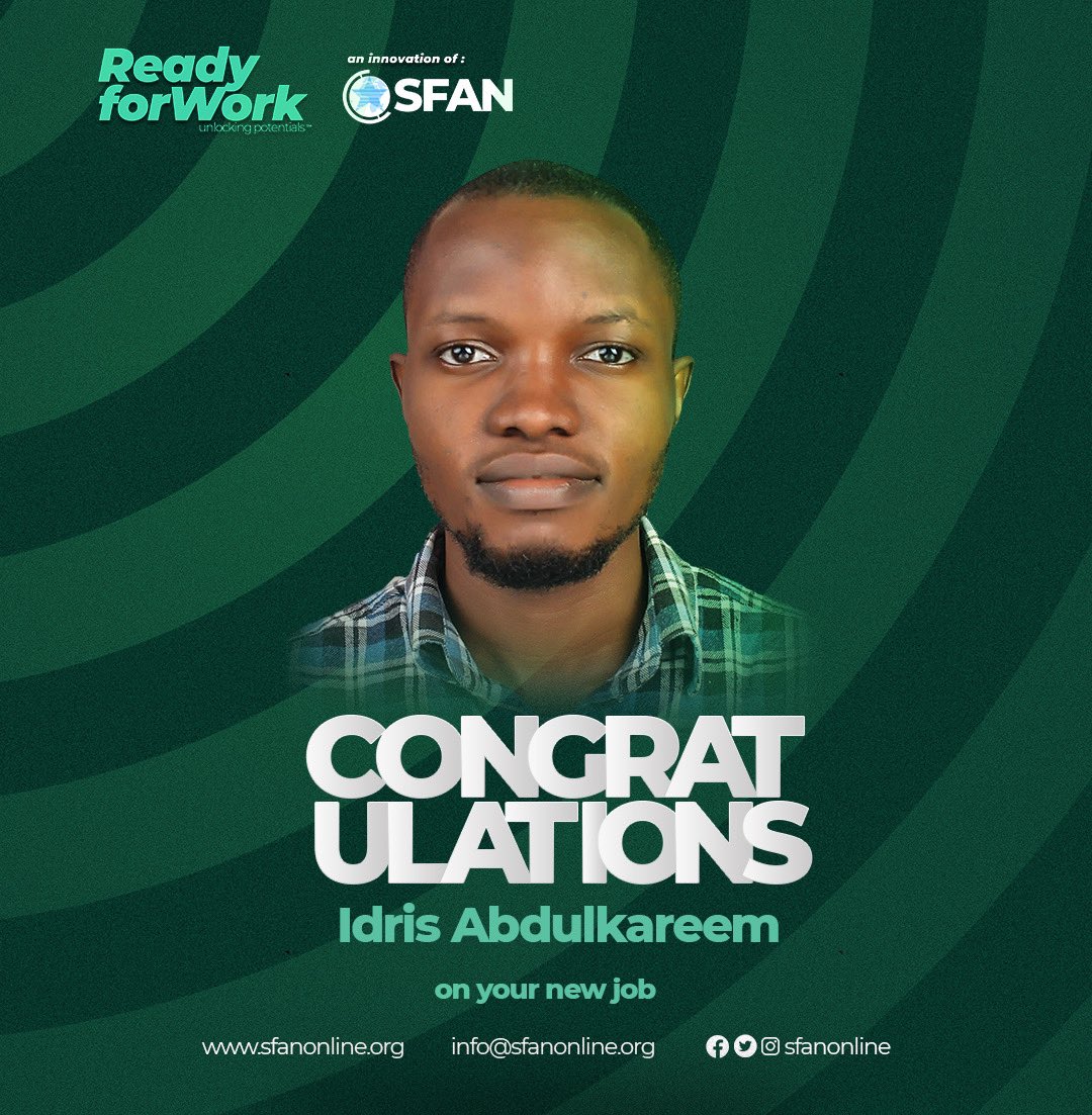 sfanonline's tweet photo. Congratulations to @myreadyforwork alum, and our Nigerian pioneer for the Data Science track, @idris10x on your new job!π
Idris came to #getreadyforwork in the cohort 5 & graduated with special recognition for his performance.
About the experience, Idris saysππΏ: https://t.co/9OkTxLYvSL