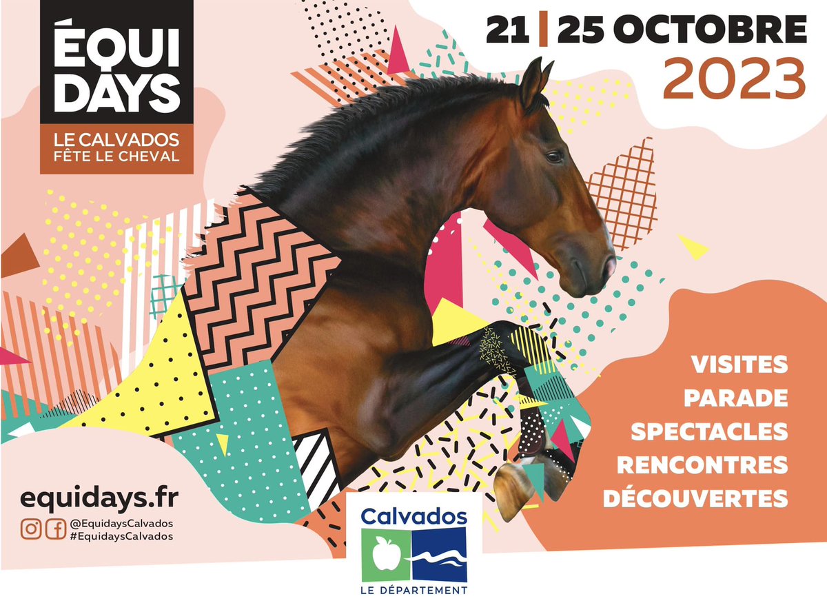 CalvadosDep's tweet photo. 🐴Les Équidays reviennent du 21 au 25 octobre.
5 jours pour fêter le #cheval à @CaenOfficiel @BayeuxOfficiel , Vire, Falaise et Lisieux qui accueilleront notre village itinérant et sa parade.
👉 https://t.co/Sf2y1GlcHB #EquidaysCalvados #Calvados https://t.co/Pwi4mzpdTM