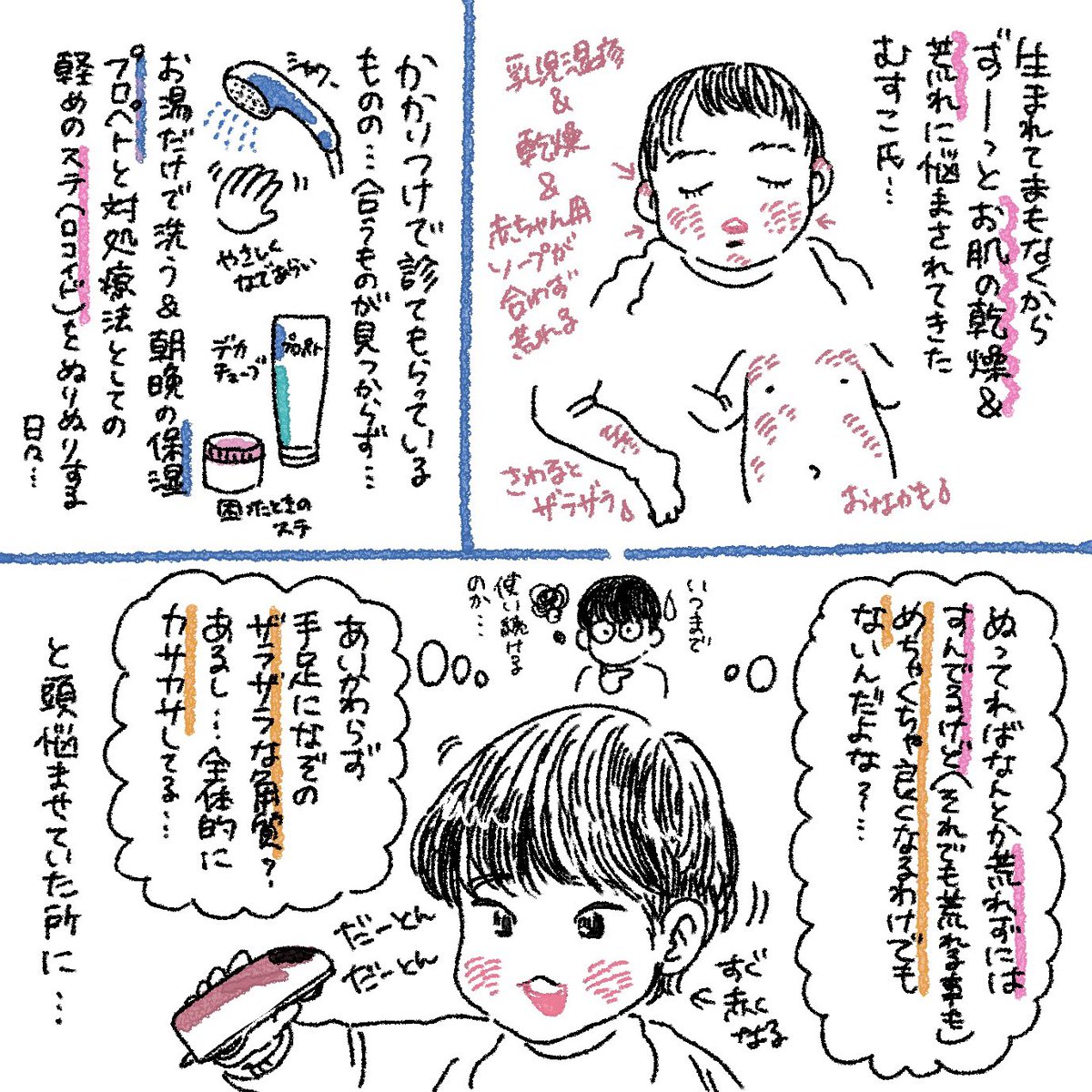 敏感乾燥肌のむすこに合う保湿剤をずっと探していたのですが、ママチャーム(@mamacharm_ )さんの「キッズミルクローション」を一ヶ月お試しさせていただきました!むすこにはぴったりだったようで、地味にトラブル続きだったお肌がしっとりつるすベぷりぷりに🥳✨
おススメなので久々に漫画をば! 
