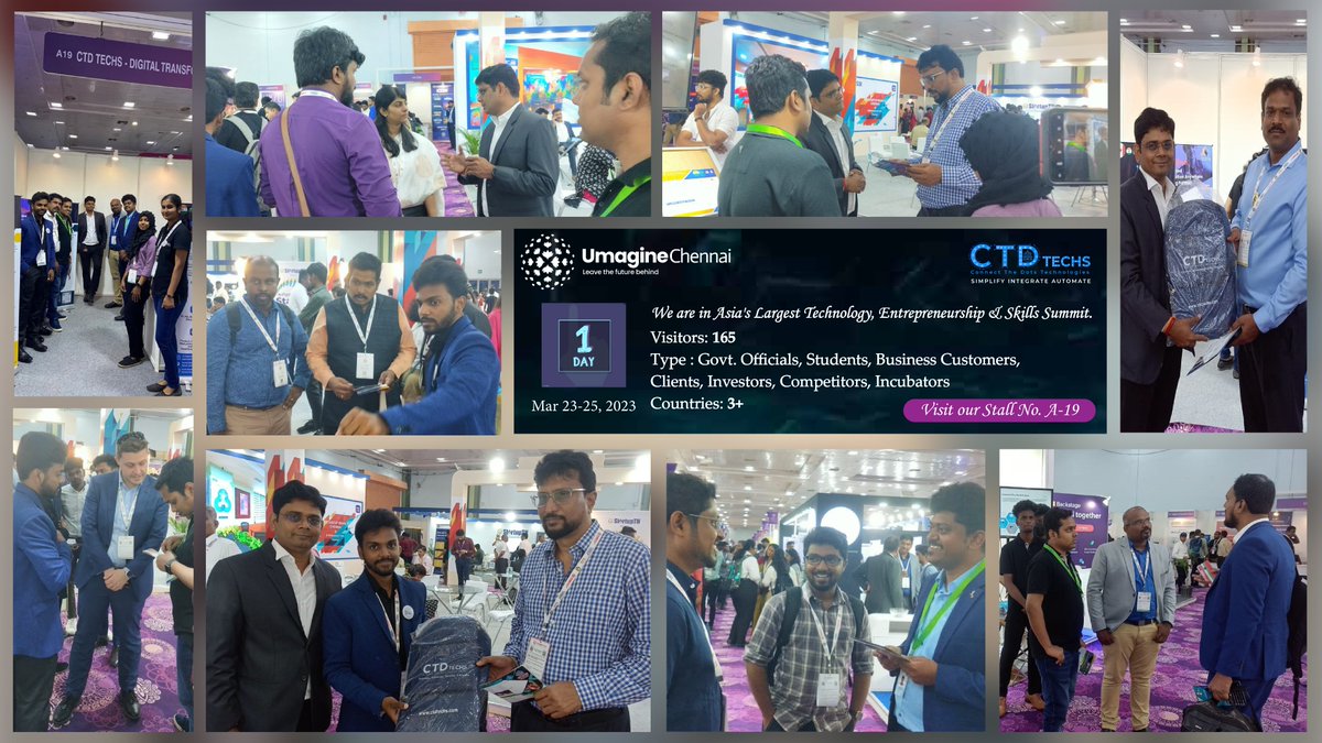 Day1
Thank You
#ctdtechs #thanksforyoursupport #umaginechennai #itindustry  #tamilnadugovernment #students #business #2023summit #WorldClassFromIndia #IndiaProductified #deeptech #startups #2023Conference #techevent #technology #tech #innovation #event #ai #artificialintelligence