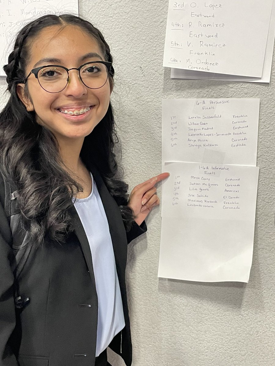 Very proud of this EHS sophomore. Second time competing in UIL Informative Extemp and second time qualifying for Regionals! This time she claims 1st in District! Great job Maya!!! @EastwoodHQ @DebateEastwood @YsletaISD #TheDistrict