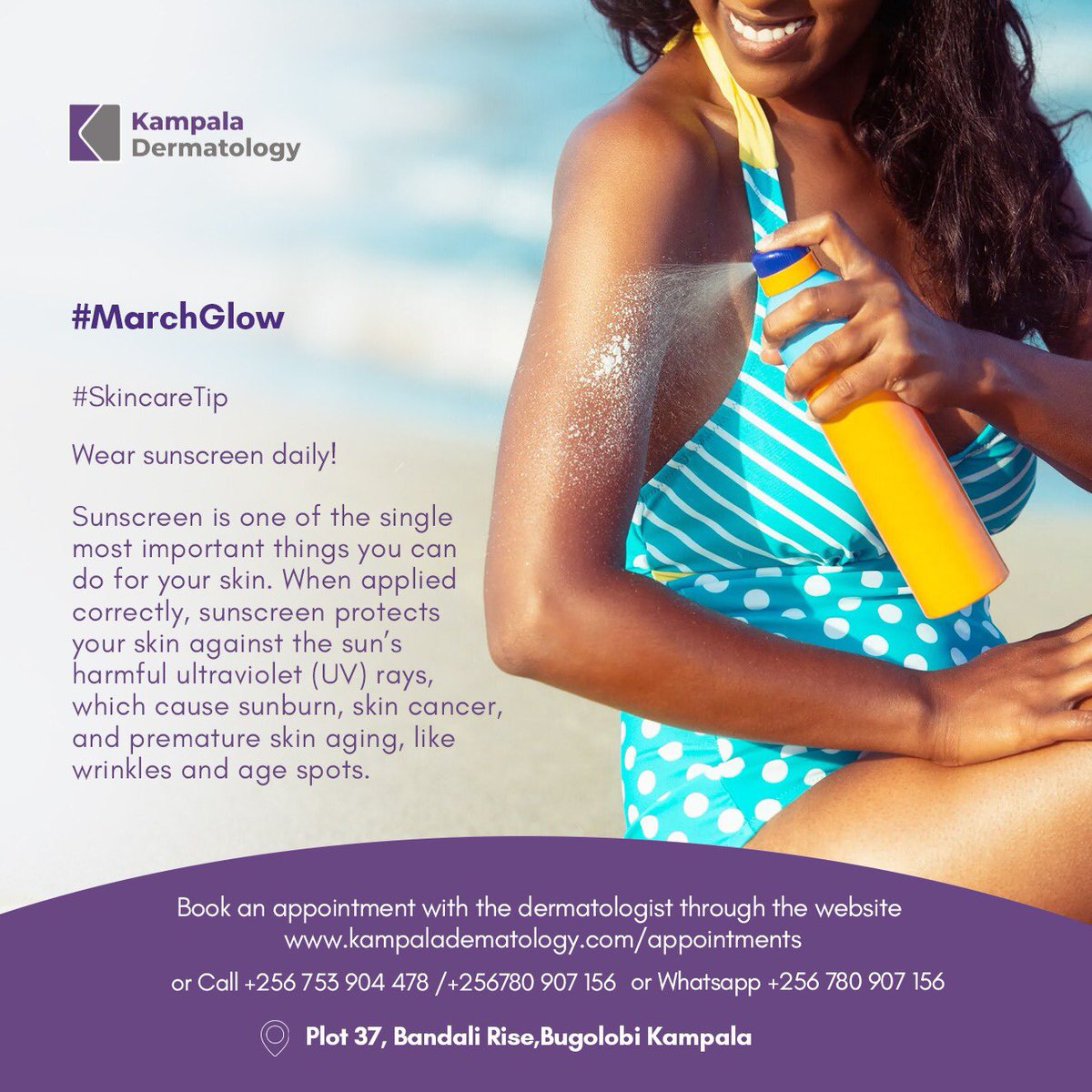 kladermatology's tweet photo. #MarchGlow skin care tip!
Why you need sunscreen ๐งด in your day-to-day skin care routine.
Get a medically tested sunscreen for yourself by sending us a WhatsApp message via +256 - 780 907 156.
#Kladermatology #skincare #sunscreen #BBTitans #BBTitans2023 #skincareroutine https://t.co/TGlgFjsUOh
