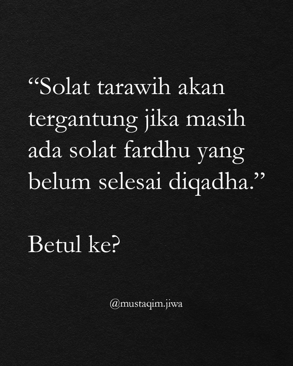 MustaqimJiwa's tweet photo. Salah ke jika kita buat solat tarawih tapi ada banyak solat fardhu yang belum kita selesai qada' ? 

Ada ilmu nak share sedikit. ♥️ https://t.co/69NtZhcj5h