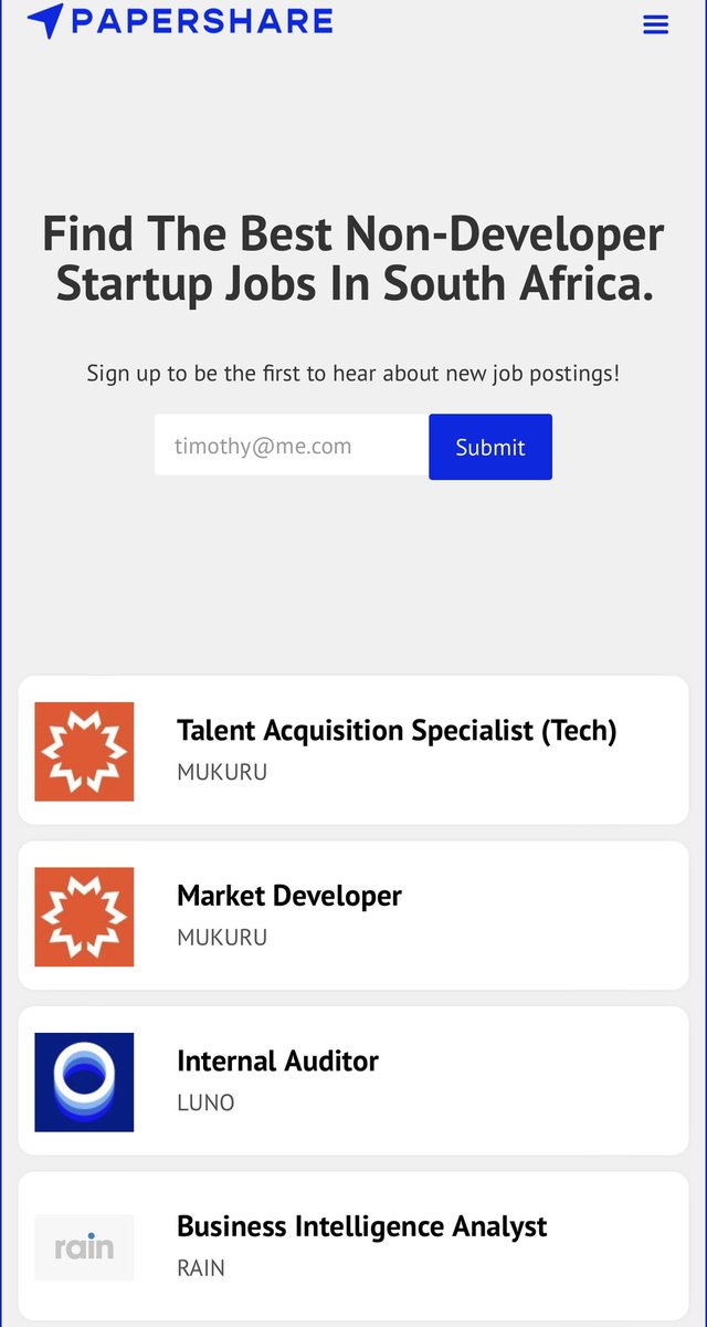 PaperShare's tweet photo. Fintech platform Mukuru is looking for a Market Developer, Superbalist an Accountant, Paystack for a Sales Associate and Khula is looking for a Project Coordinator. 

Find other great opportunities as well from leading startups across South Africa https://t.co/bVFK5ORZq8 https://t.co/I9ODPNcdCR