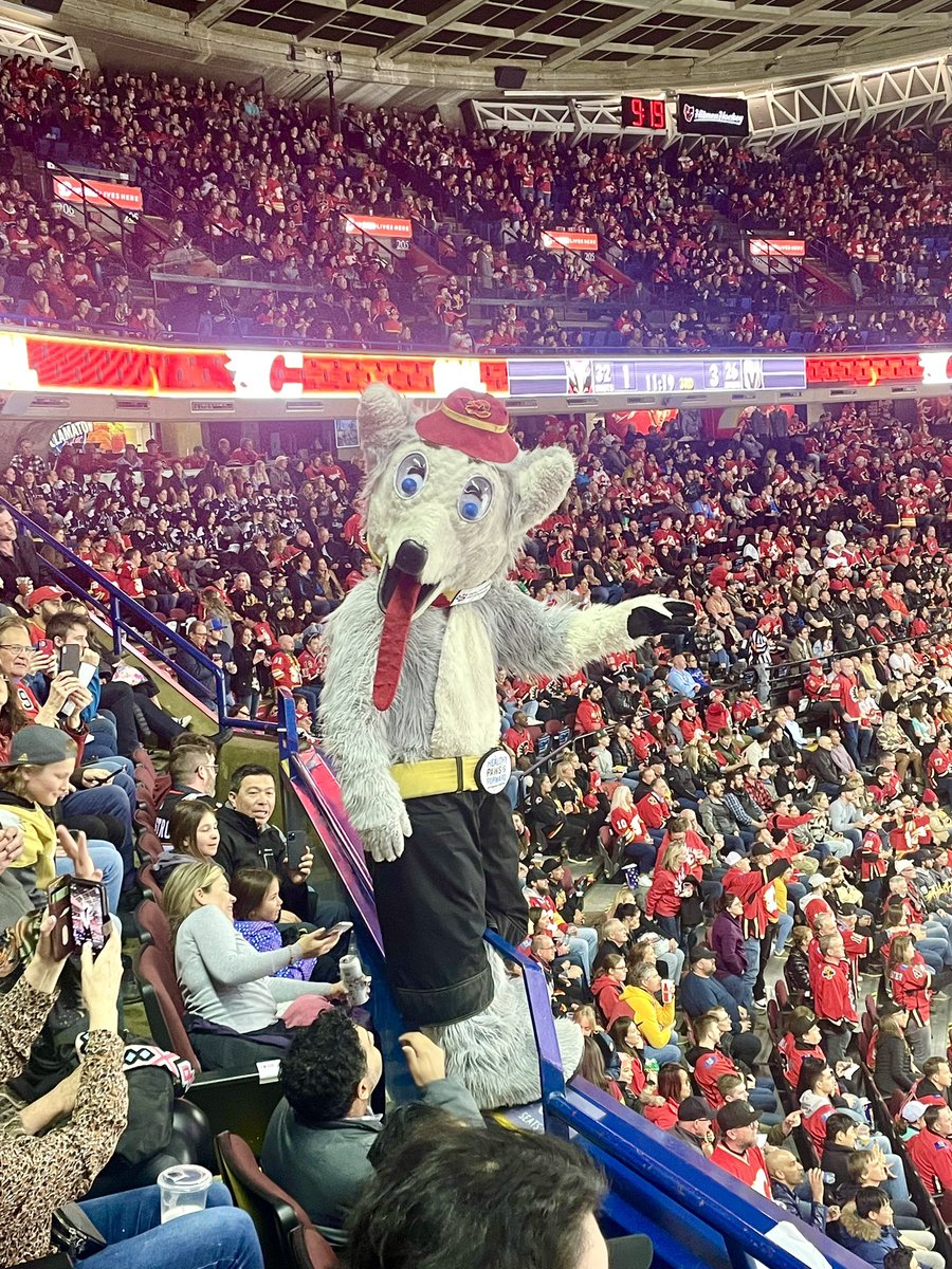 LisaLongball's tweet photo. Awesome night out with my son Luke tonight at the @NHLFlames game! It was a close game! Love that we got to have #ChrisSutter strut his stuff in our section to pump up the crowd along with #CalgaryFlames mascot #HarveyTheHound! We are forever Flames fans! ๐ฅ โค๏ธ๐ https://t.co/t5ixSxOtPk