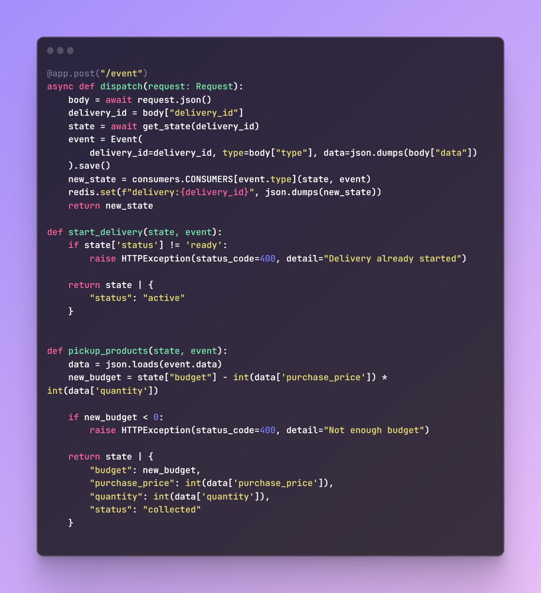 codewithzoro's tweet photo. Day 2 of #100DaysOfCode ✅

Today I
➡️Continued with a delivery Tracking system

#️⃣done with
▶️Starting event of delivery and pick-up
▶️  #fastapi #PythonDay https://t.co/ddoZ73mJGY