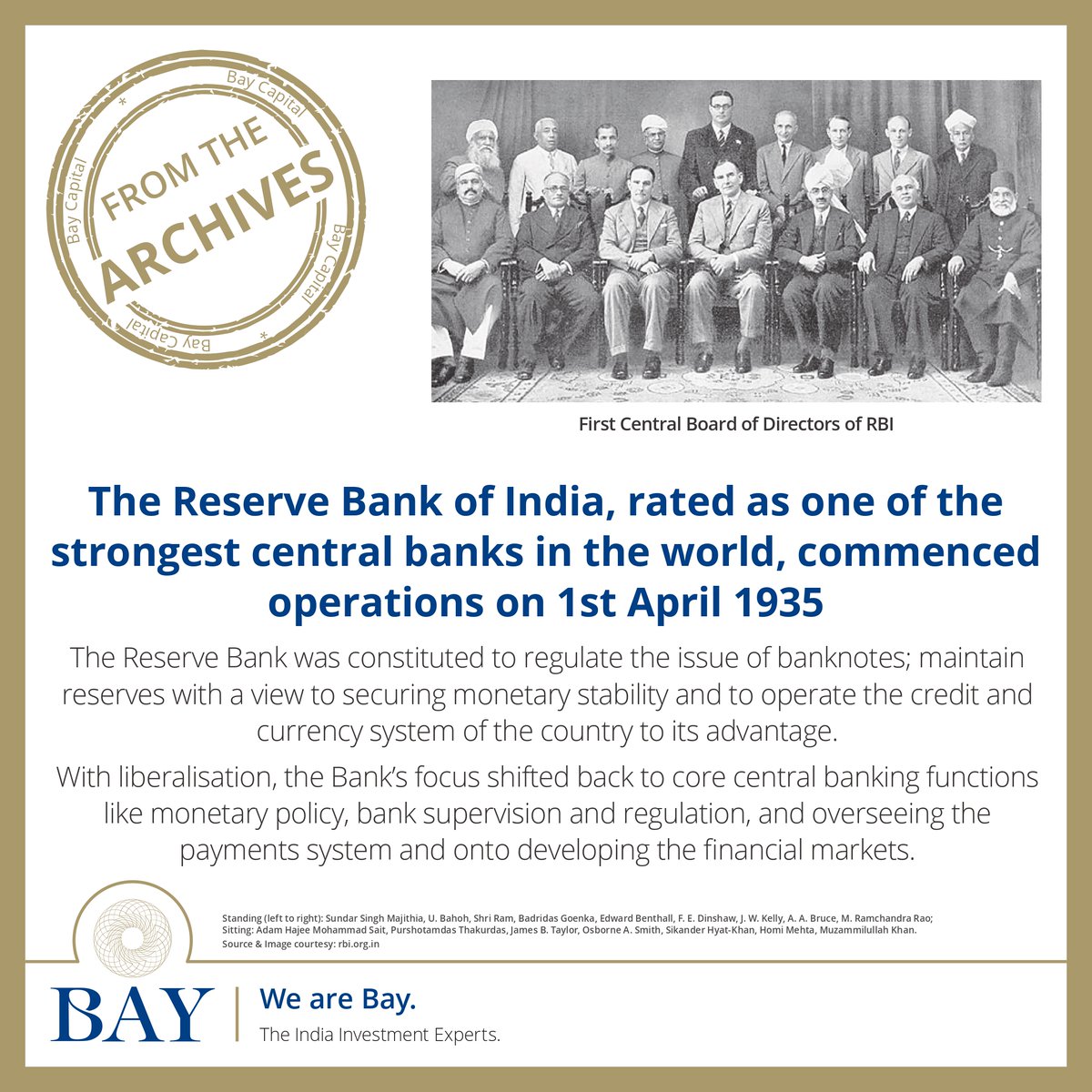 BayCapitalIndia's tweet photo. RBI began operations on 1st April 1935.
With liberalisation, the Bank's focus has shifted back to core functions like Monetary Policy, Bank Supervision and Regulation, and Overseeing the Payments System.
#WeAreBay #BayCapital #India #RBI #Monetary
https://t.co/hi65PlXLir https://t.co/sobg3rmFqd