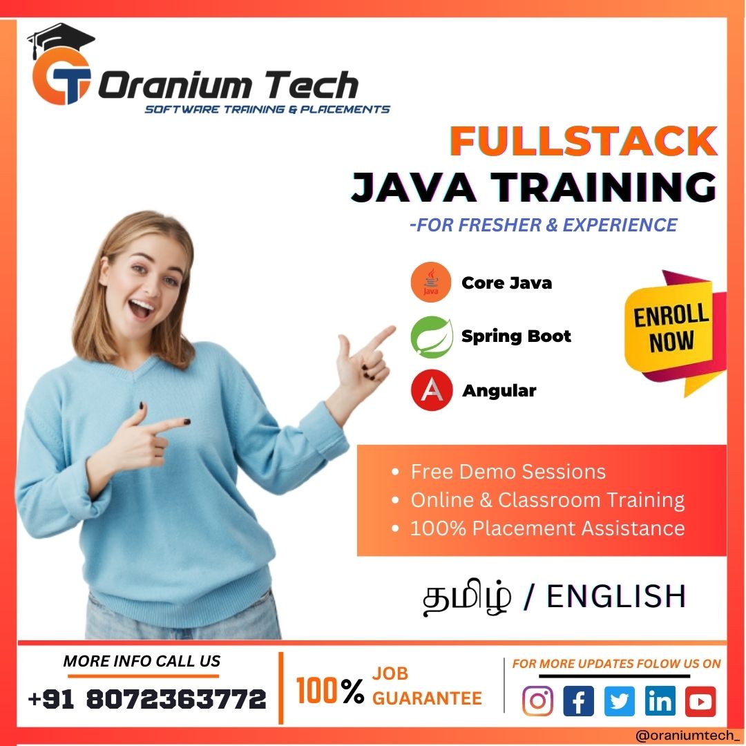 TechOranium's tweet photo. Ready to become a Java Full Stack Developer?
Online and classroom training options.
100% placement assistance.
.
Learn in both Tamil and English languages.
.
Enroll now and take the first step toward a successful career!
.
#otech
#JavaFullStack
#TrainingProgram
#enrollnow https://t.co/W2tsz071YJ