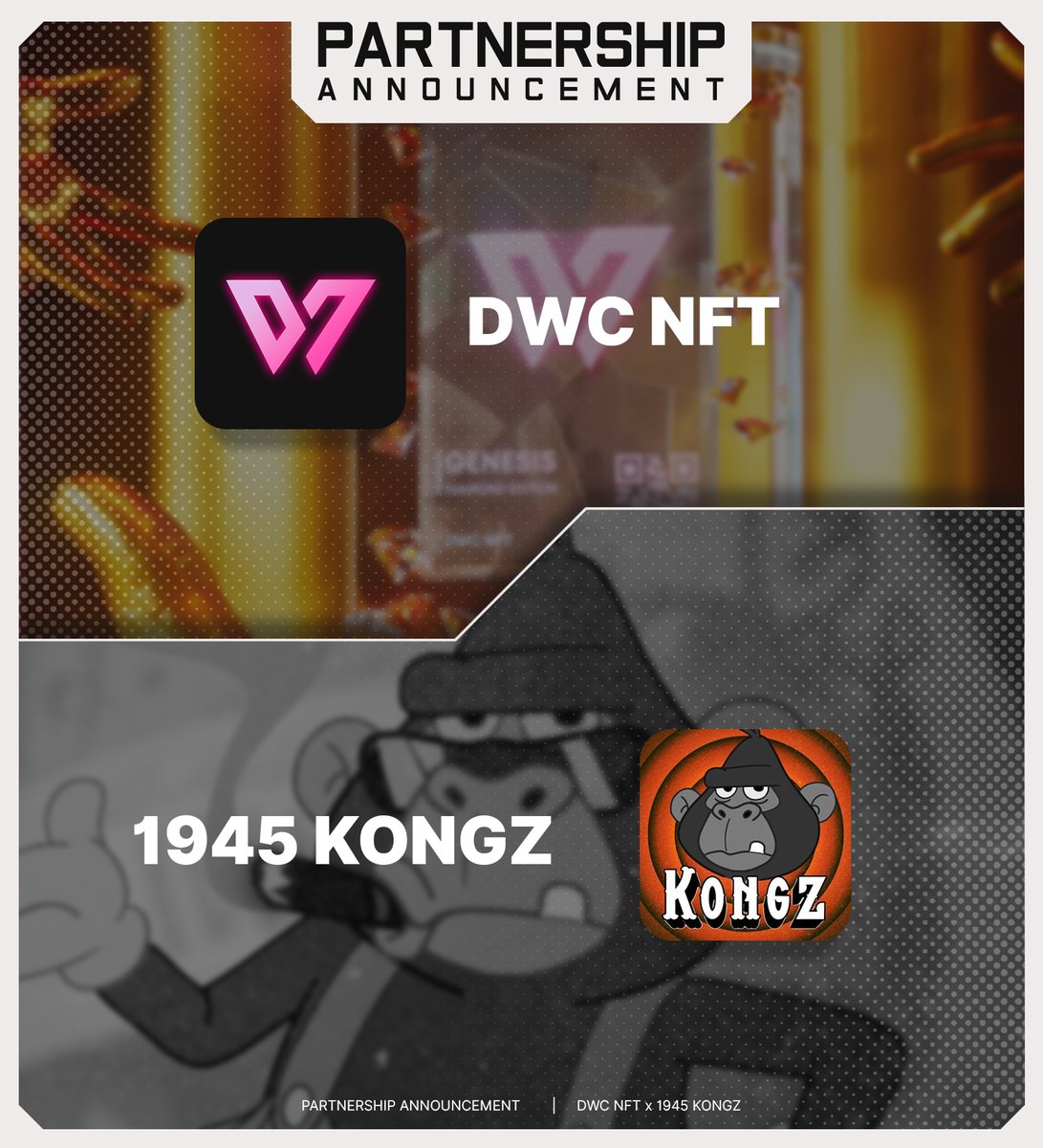 💎 DWC x 1945 KONGZ WL PARTNERSHIP ANNOUNCEMENT! 💎

We are excited to announce WL partnership with @1945Kongz_ Confirmed WL spots for DWC members! 

DWC NFT members stay tuned in discord ! 🔥👀 Stay bullish!