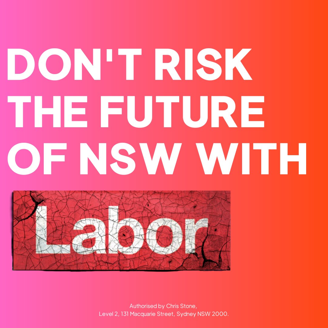 LiberalNSW's tweet photo. This is not the time to risk Labor being in charge of our state's economy with their plan to cut infrastructure. Tomorrow, #JustVote1Liberal to #KeepNSWMovingForward
#NSWPol #NSWVotes https://t.co/DiJZxo9K0P
