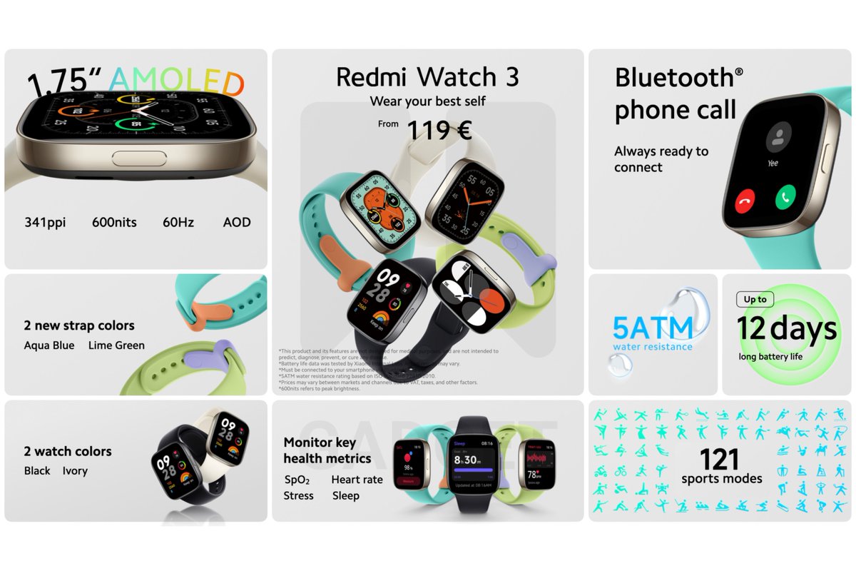 Redmi Watch 3 launched at €119 globally.

#Xiaomi #Redmi #RedmiWatch3