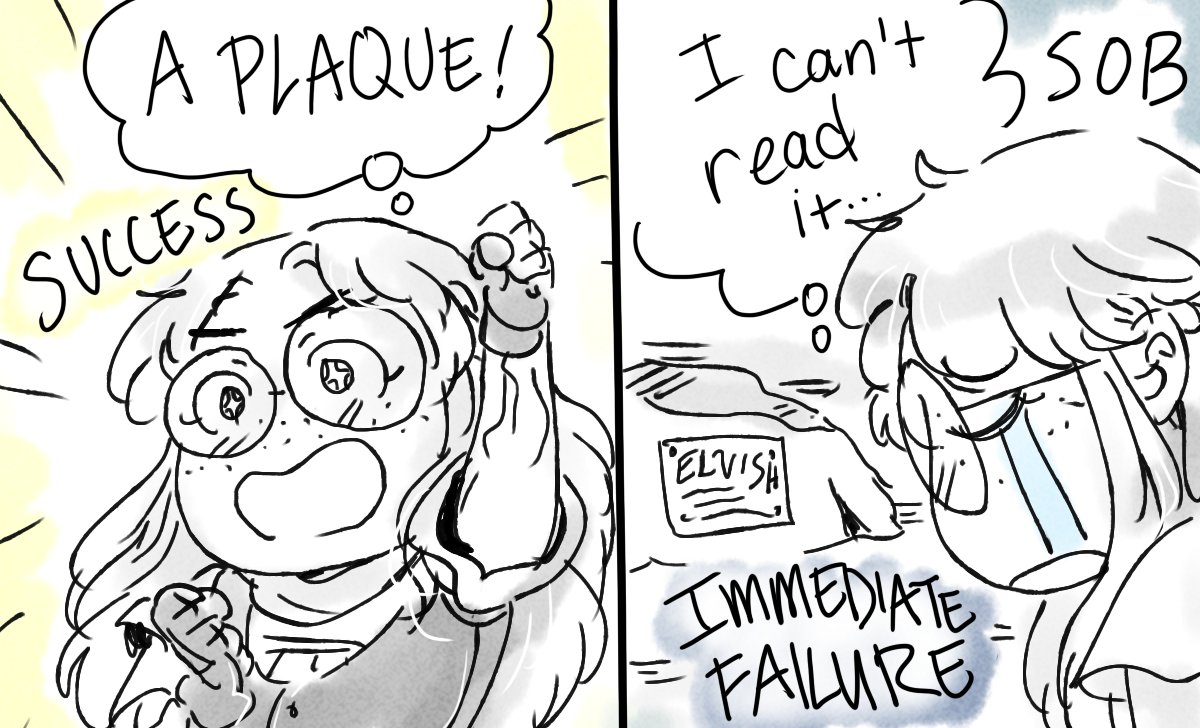 TriaElf9's tweet photo. Ahh, that great ttrpg whiplash of finding the thing you're looking for, and then realizing you don't know that language T_T
 #CriticalRole #CriticalRoleSpoilers https://t.co/xyWx2dnYPj