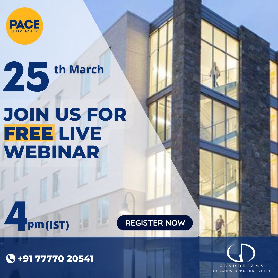 Grad_Dreams's tweet image. 📢 Calling all students! 🎓 Don't miss out on the FREE live webinar by Grad Dreams, where we'll guide you on how to study at Pace University with great scholarships! 🤑👨🎓👩

#PaceUniversity #GradDreams #ScholarshipOpportunities #HigherEducation #WebinarAlert 💻📚👀