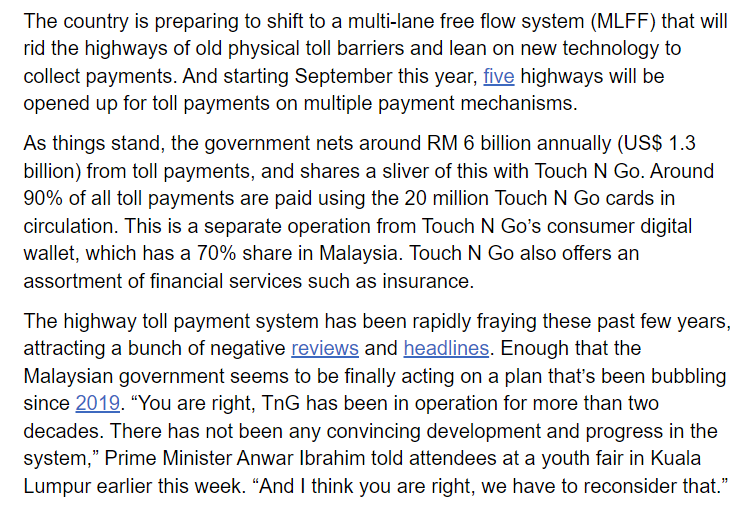 TheKenWeb's tweet photo. Malaysia is preparing to shift to a multi-lane free-flow system that will rid highways of physical toll barriers and lean on new tech to collect payments.

With this, it is breaking the highway toll monopoly, writes @rahulsachi in this week's Strait Up: https://t.co/cmCJV97afQ https://t.co/km3UFzmqRi