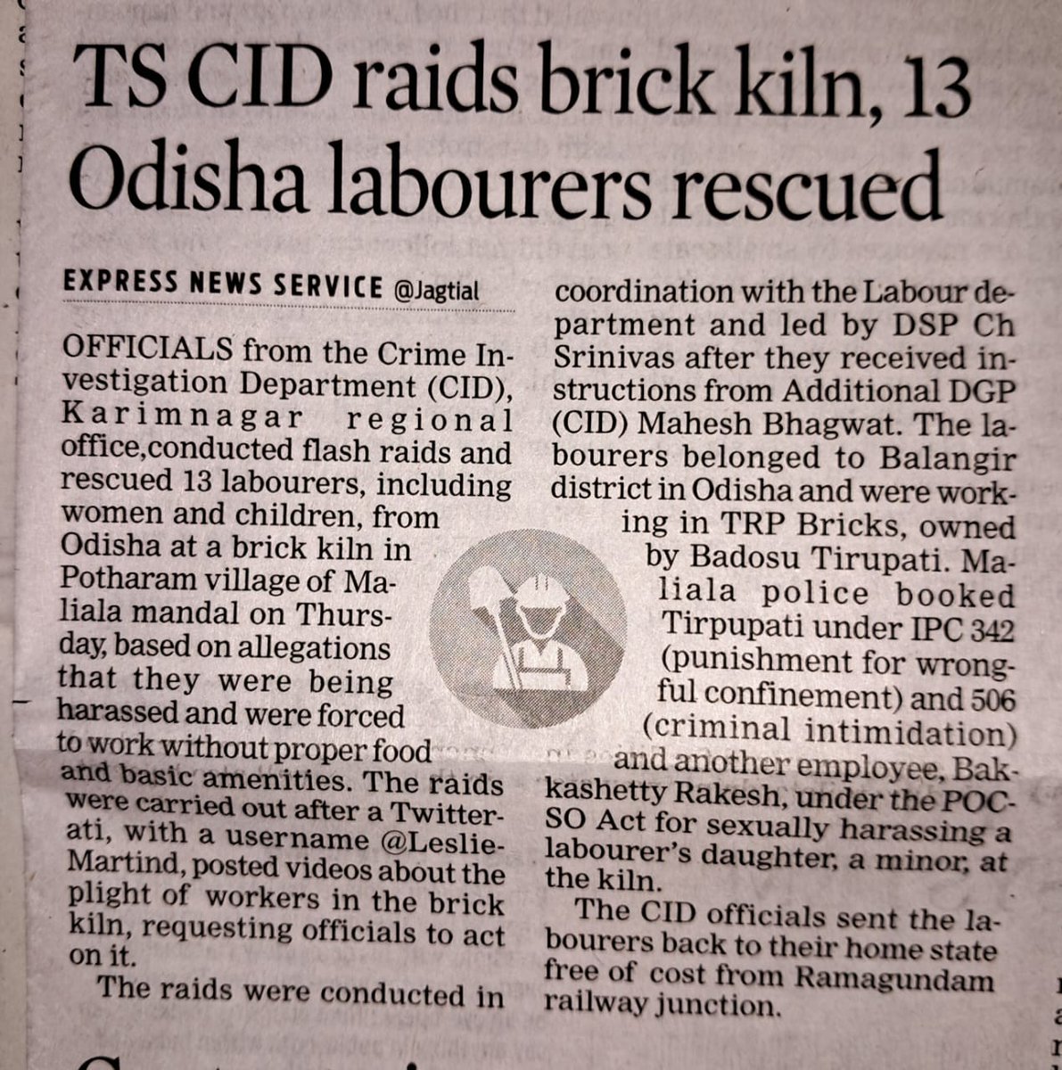 CIDTelangana's tweet photo. (1/2) #Bonded_Labour #Rescue #Press_Note
on 23-03-2023 Asper the directions of @CIDTelangana #ADGP_CID Sri Mahesh Bhagwat,IPS #RO_Karimnagar team, local police @SpJagtial and labour officer raided on brick kiln at Potharam village of Mallial Mandal of Jagitial Dist. 13 migrant https://t.co/34UvSXWa8Y