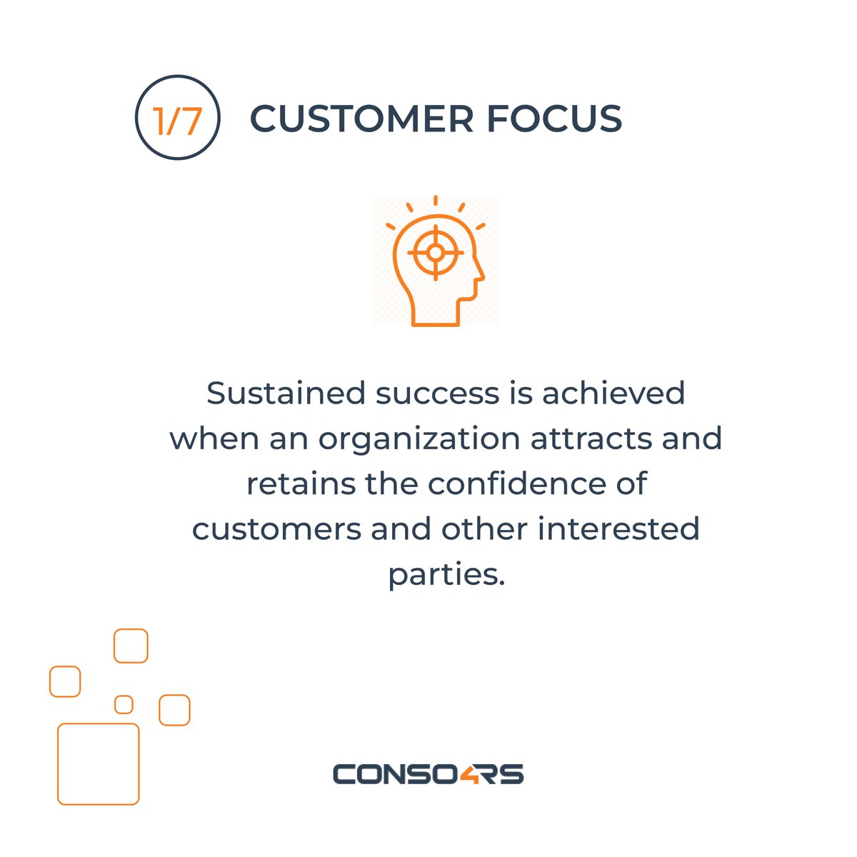conso4s's tweet photo. All 7 principles have equal importance and equal impact on your business.

1/7 - CUSTOMER FOCUS 
Treat every customer interaction as an opportunity to deliver more value, increasing repeat business, revenue, and your brand's reputation.

#qualitymanagement #customerfocus https://t.co/BXPKYKGmab