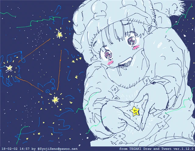 #唐突に5年前のイラストを載せる見た人もやる哀しいかな今と変わらんな・・・・。 ※sigh※『タコタコ・オクトパスパイラル・ダイブ』『豆大好きの鬼(JK)』『ふゆのだいさんかくー』『BOA SPLASH』この頃からもうほとんど描けなくなってた。#Archive #tegaki_dt #MINI6HOLES 