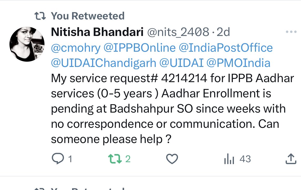 nits_2408's tweet photo. @cmohry @cmohry @PMOIndia @IPPBOnline @UIDAIChandigarh @UIDAIChandigarh https://t.co/r0aIxJh5F1
