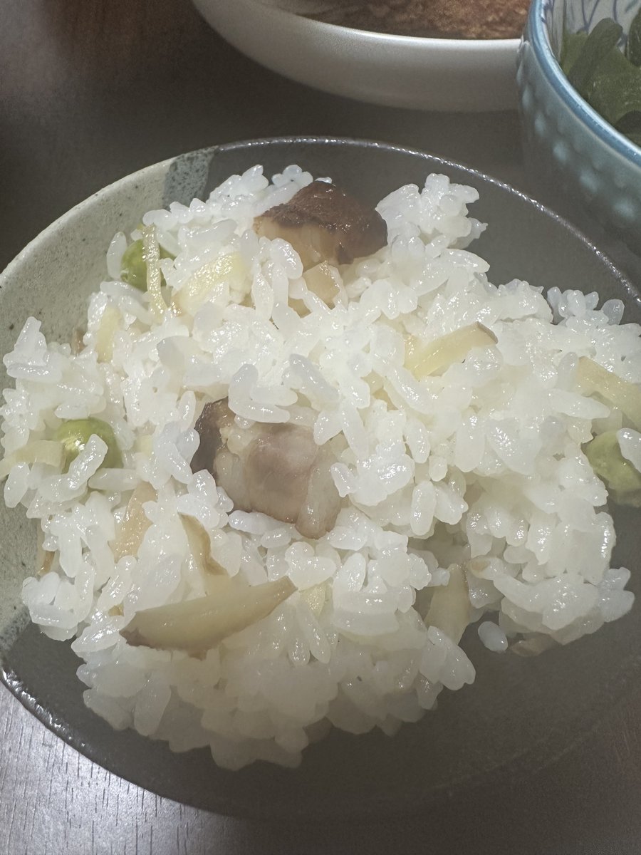 旦那様がベーコンの炊き込みご飯をやってみたいと言うので、自家製ベーコンと旬のグリーンピースでやってみました。ベーコンの薫香と僅かに溶け出した脂が食欲をそそりますね。夏になったら、とうもろこしでもやってみよう。