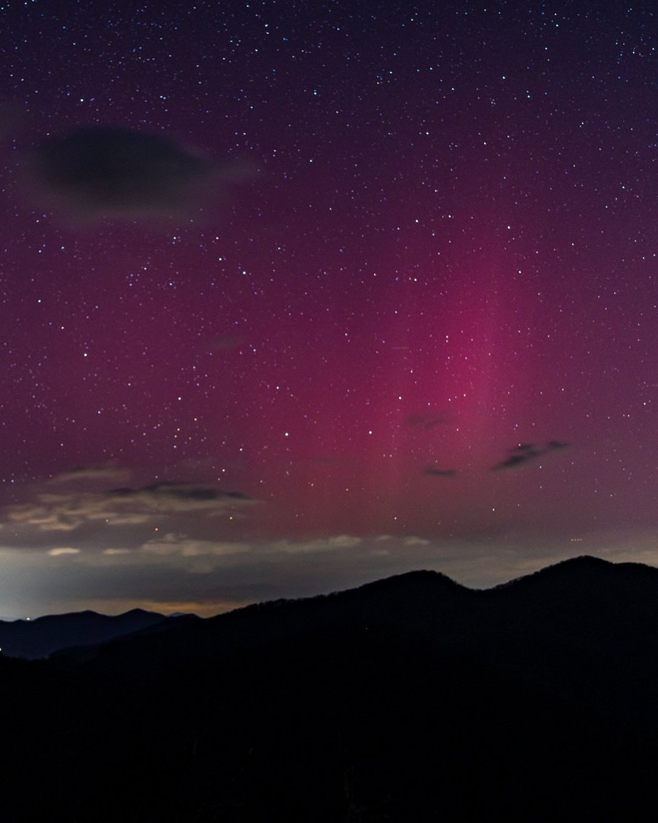 The aurora borealis or Northern Lights captured last night/this morning from the Blue Ridge Parkway outside of Asheville, North Carolina