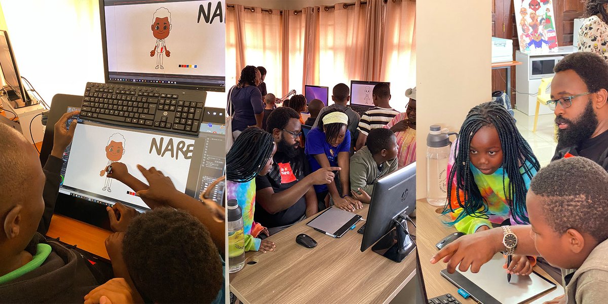 sirnare's tweet image. We also worked on a collaborative film project where the students created full-scale scene paintings based on a story they had learned in class that was to be animated by the animators at SirNare. #CollaborativeProject #ScenePaintings #Animation