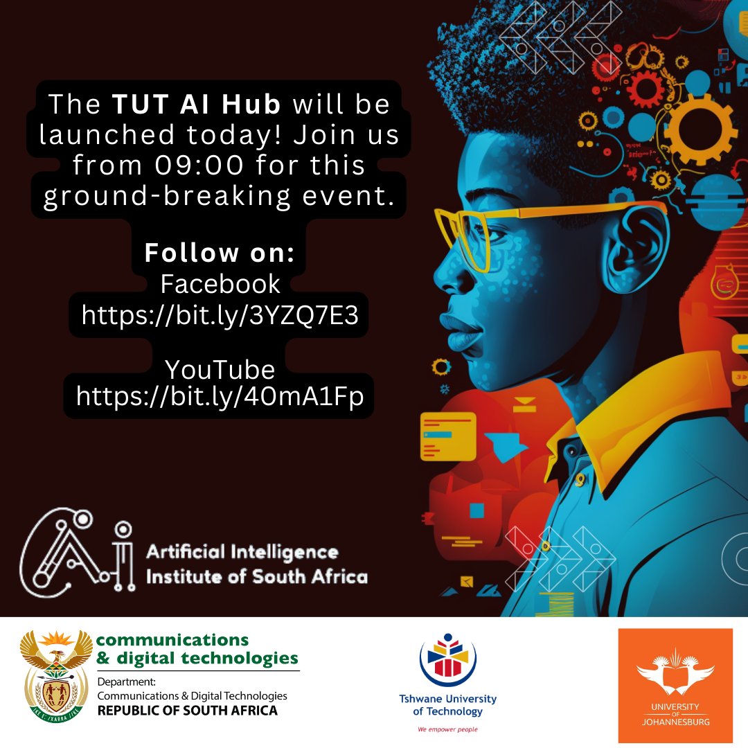 go2uj's tweet image. Today's the day!

Make sure to join in with the links below from 9:00a.m and follow all the social media posts with the following hashtags: 

#TUTAIhub 
#AfricanAI4all 
#AfricanAI

Facebook: bit.ly/3YZQ7E3 
YouTube: bit.ly/40mA1Fp

#TheFutureReimagined