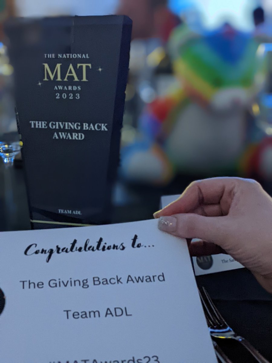 Delighted to share #TeamADL came home with this beaut last night #MATA_awards @MatAssociation
Power of #SocEnt & being intentional in thinking outside the box for #SEND & #Inclusion #SDG4 @Catalyst_2030

#GiveBack winners 🏆 So many ppl / partners there with us in 💜 #Grateful