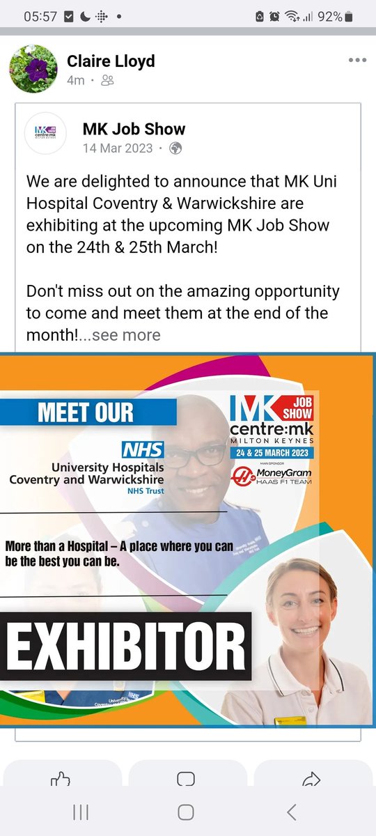 Looking forward to representing @nhsuhcw at @MKJobShow today and tomorrow. Please come and say hello 👋 #teamUHCW