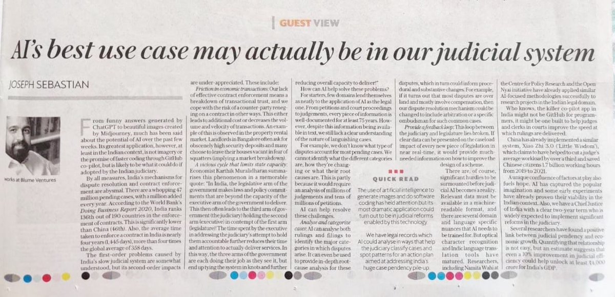 josephseb's tweet photo. I have been spending some time trying to understand the trust deficit in the Indian economy.

In today's mint I try to articulate a part of this issue in the context of a weak dispute resolution system in India and make the case that AI can help.

https://t.co/8YvFUFVvU9 https://t.co/fBLW951t68