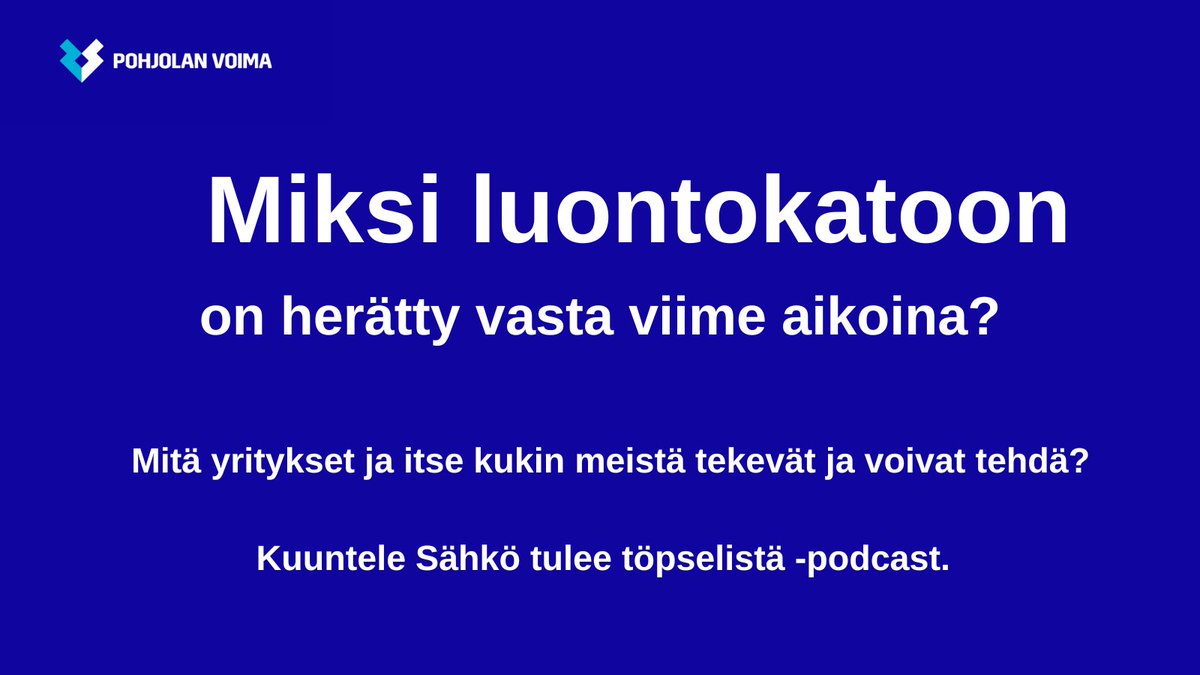 PohjolanVoima's tweet photo. #Luonnonmonimuotoisuus ja #luontokato: miksi niihin on herätty vasta viime aikoina, vaikka ensimmäinen kv-sopimus v. 1992, samana vuonna kuin ilmastosopimus? Miten eteenpäin? Tästä keskustellaan #sähkötuleetöpselistä-podcastissa, kuuntele. https://t.co/G5LShdlRY0  #pohjolanvoima https://t.co/Kr9hdOo3FC