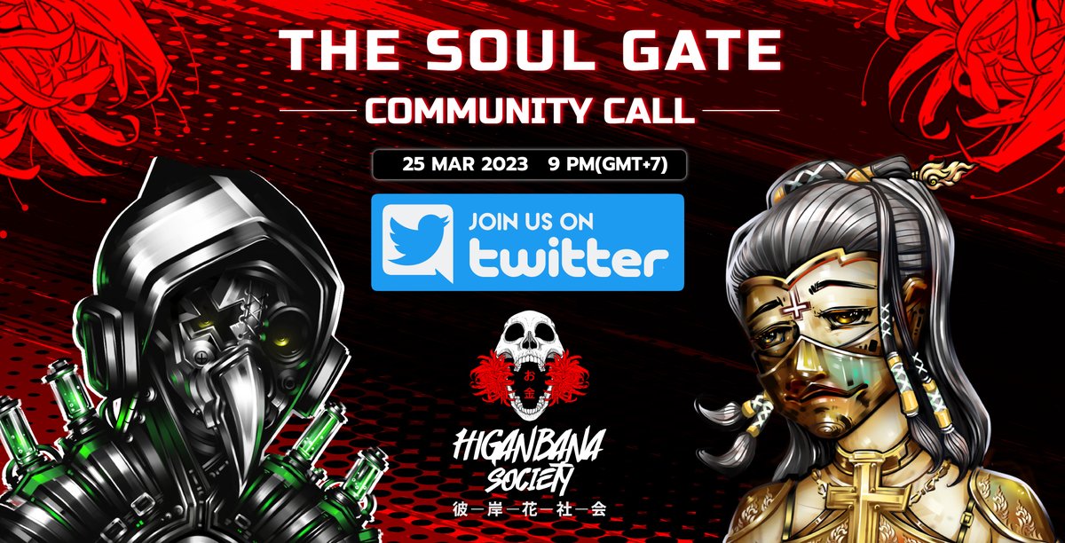 HiGanSociety's tweet photo. THE SOUL GATE : Community Call Ver.Thai
25 MAR 2023 9 PM (GMT+7)
.
- Update Higanbana Society Project
- Real World Event
- NFT Merch
- Next Event in coming
Join Us https://t.co/UioYmfKEnW
.
#NFTJAPAN #NFTTHAILAND #NFTS #NFT #NFTJPN
#OpenSeaNFT #HGFAM #THESOULGATE https://t.co/bP5lMXHPXO