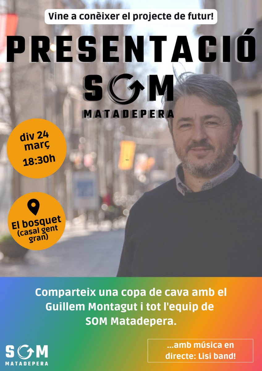 Bon dia! Us esperem aquesta tarda a l'acte de presentació de l'equip de SOM Matadepera a les 18:30 al costat del Casal de la Gent Gran. No hi falteu!